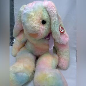 Vintage 2000 Ty XL Hippie - Pastel Rainbow Bunny Plush - Multicolor Soft Fur